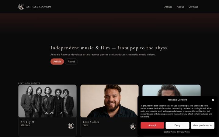 Screenshot of ashvalerecords.com