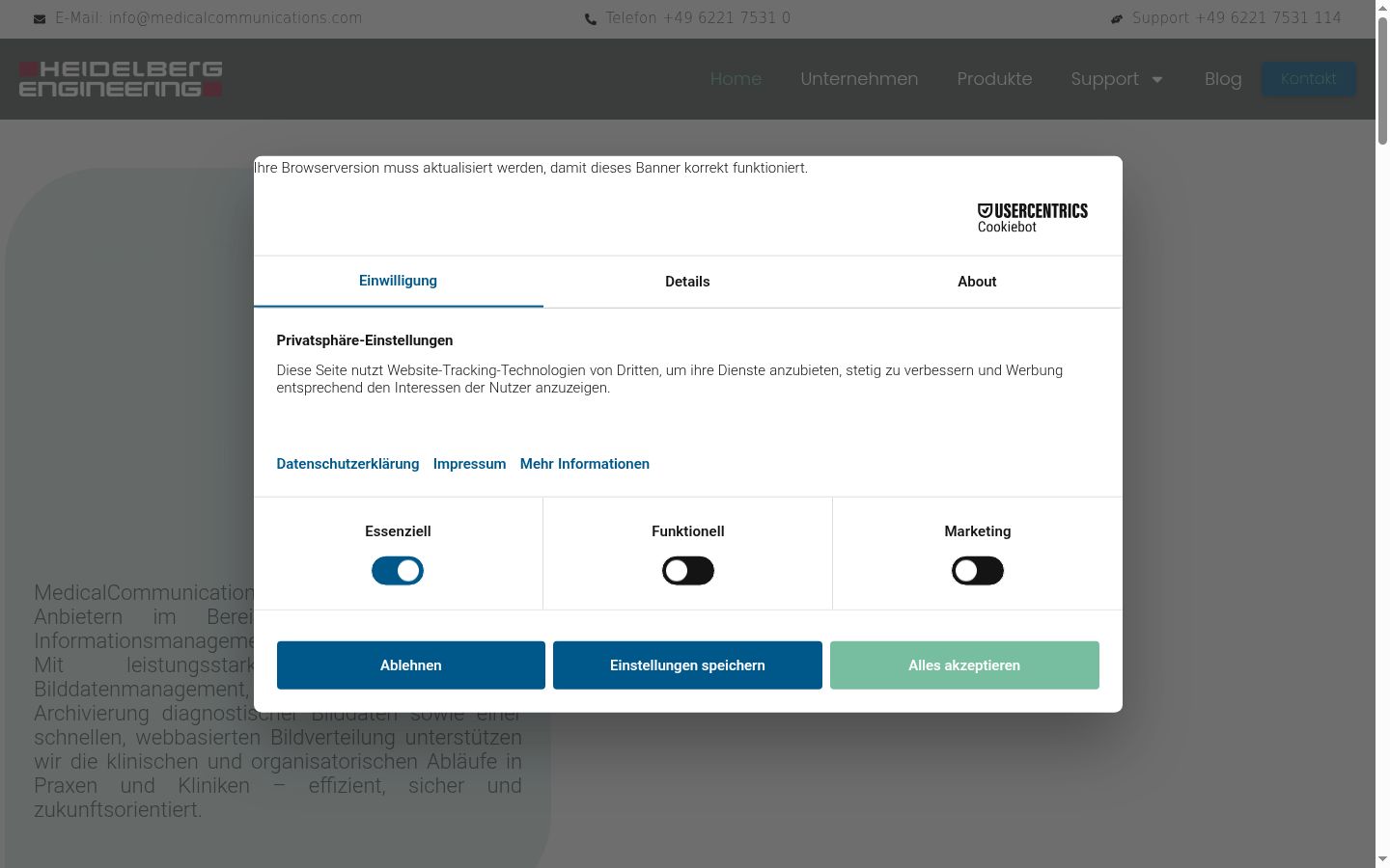 Screenshot del banner di consenso mostrato prima di qualsiasi interazione