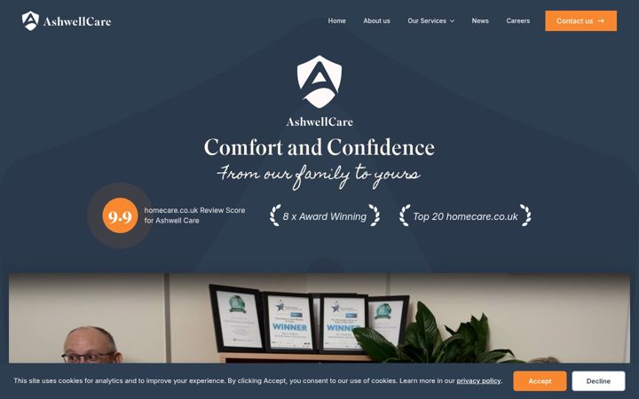Skjámynd af ashwellhomecareservices.co.uk
