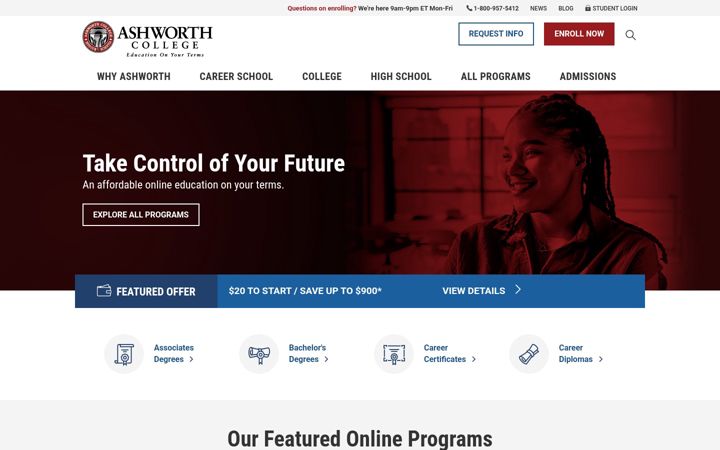 Screenshot of ashworthcollege.edu