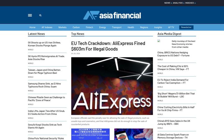 Screenshot of asiafinancial.com