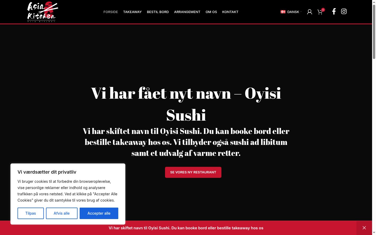 Skärmbild av samtyckesbannern som visades före någon interaktion