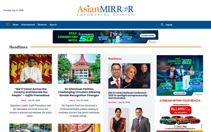Screenshot of asianmirror.lk