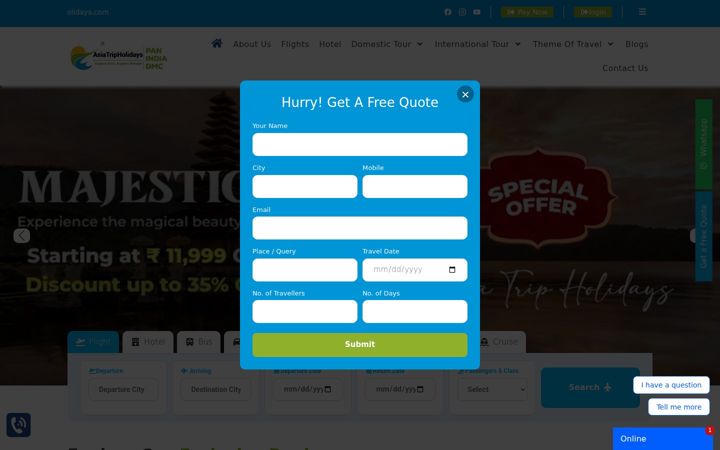 Screenshot of asiatripholidays.com