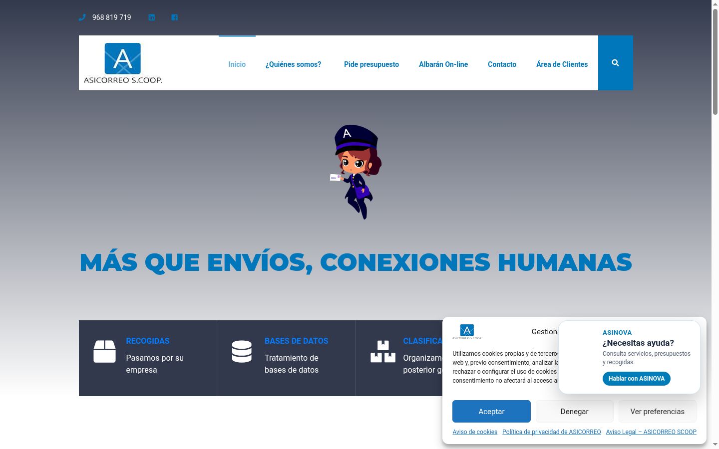 Captura de pantalla del banner de consentimiento mostrado antes de cualquier interacción