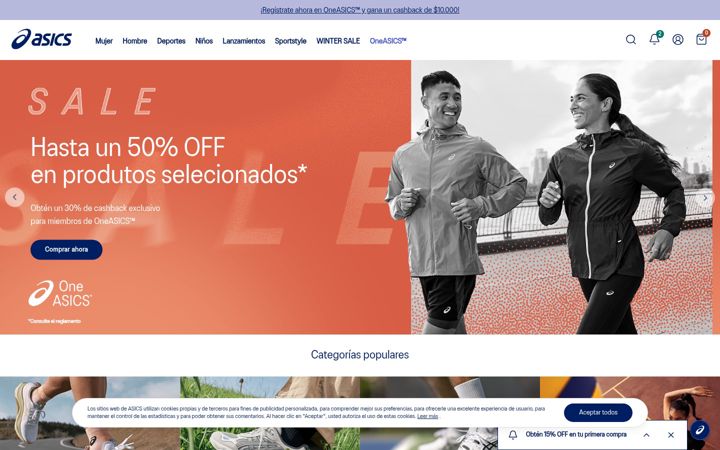 Kuvakaappaus sivustosta asics.cl