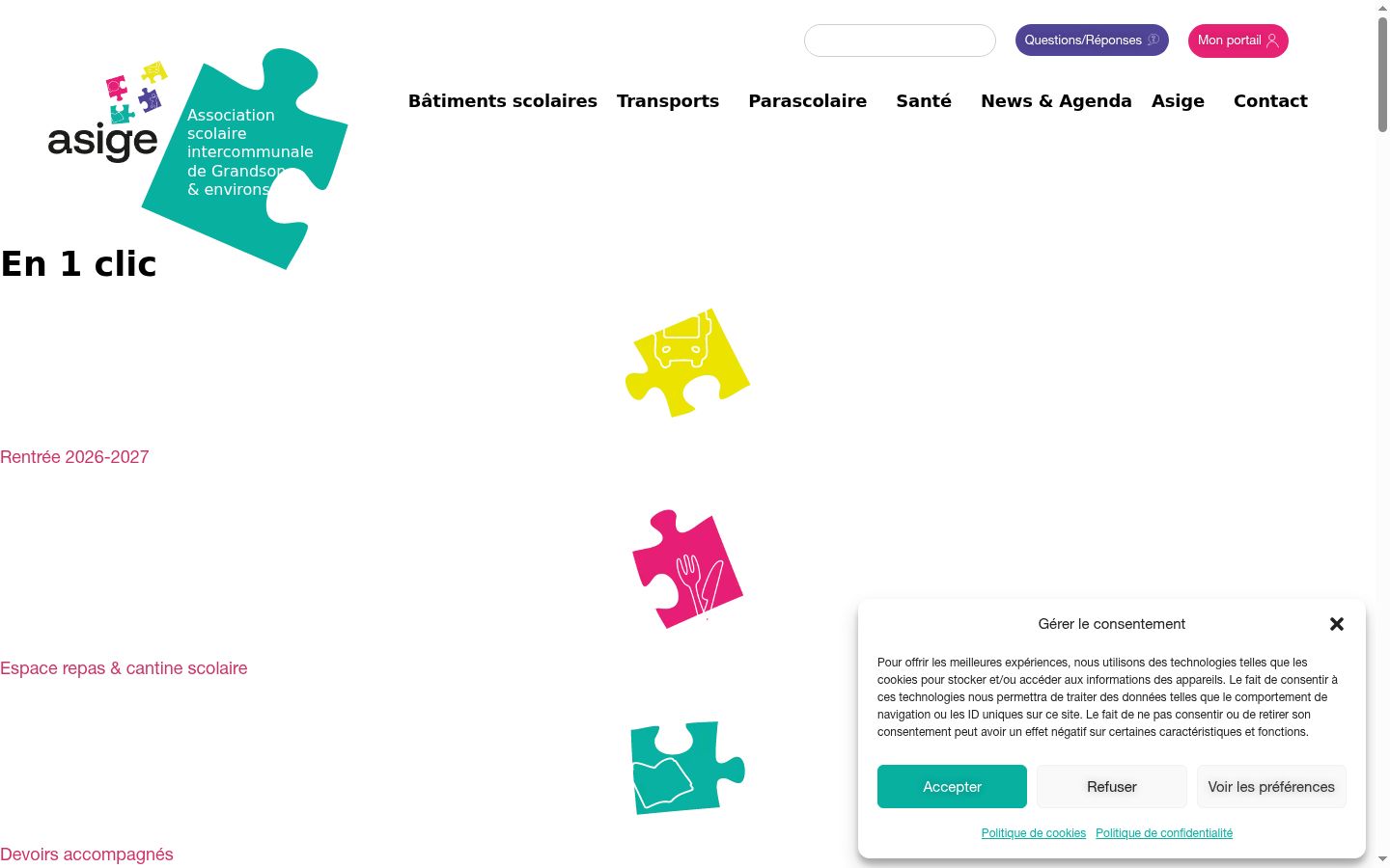 Capture d'écran de la bannière de consentement affichée avant toute interaction