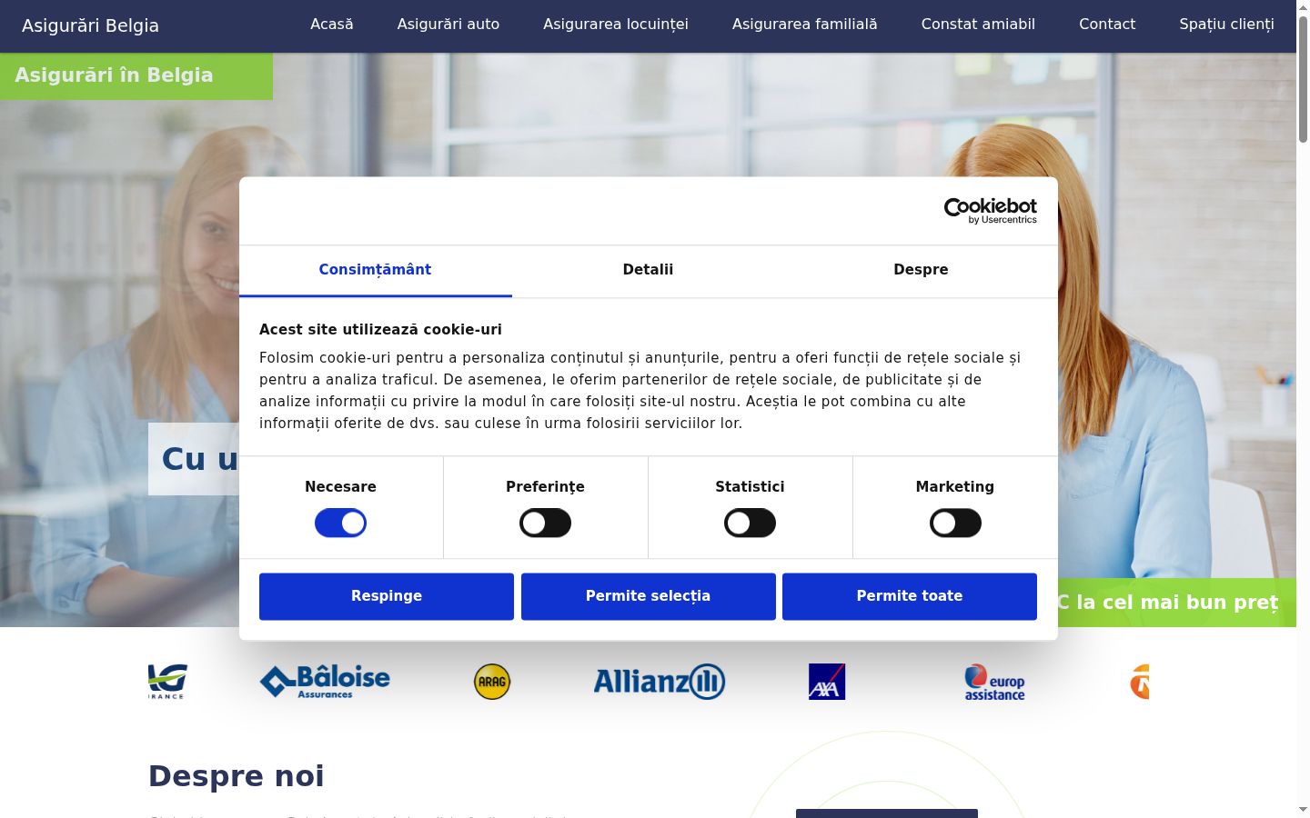 Capture d'écran de la bannière de consentement affichée avant toute interaction