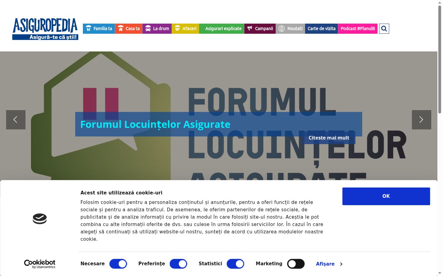 Captura de ecrã do banner de consentimento apresentado antes de qualquer interação