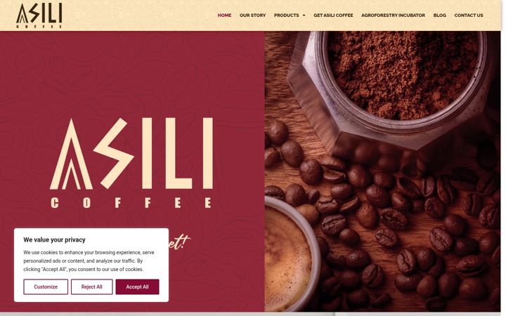 Screenshot of asili.coffee