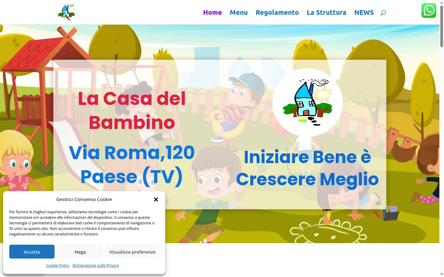 Screenshot del banner di consenso mostrato prima di qualsiasi interazione