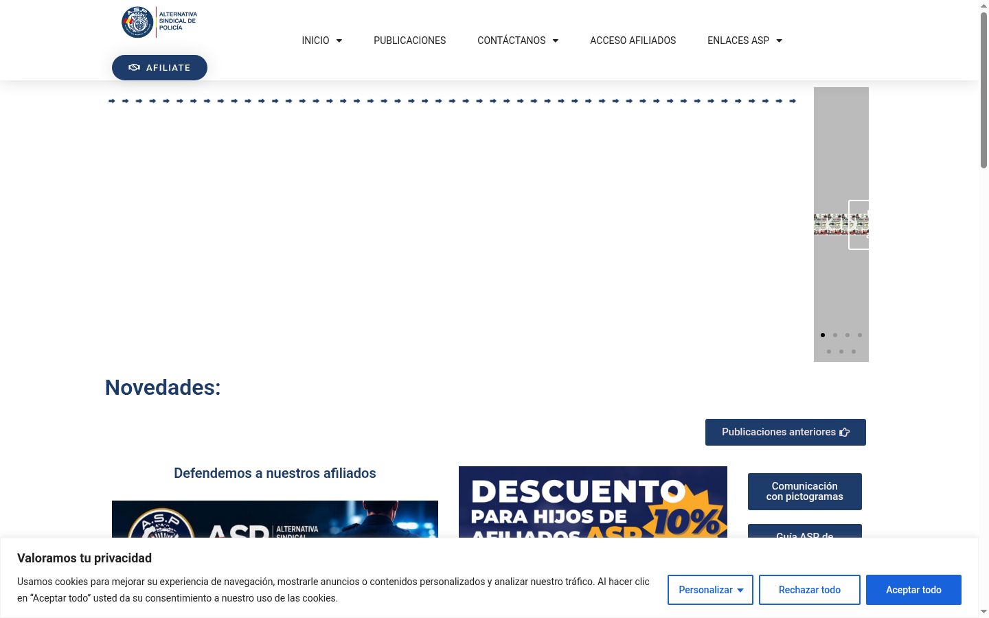 Captura de pantalla del banner de consentimiento mostrado antes de cualquier interacción