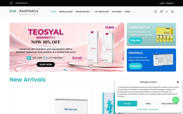 Screenshot of askaestheticsupplies.co.uk