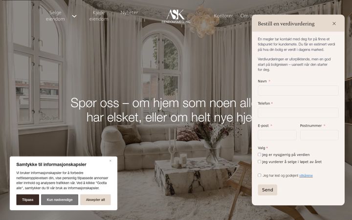 Snímek obrazovky askeiendomsmegling.no