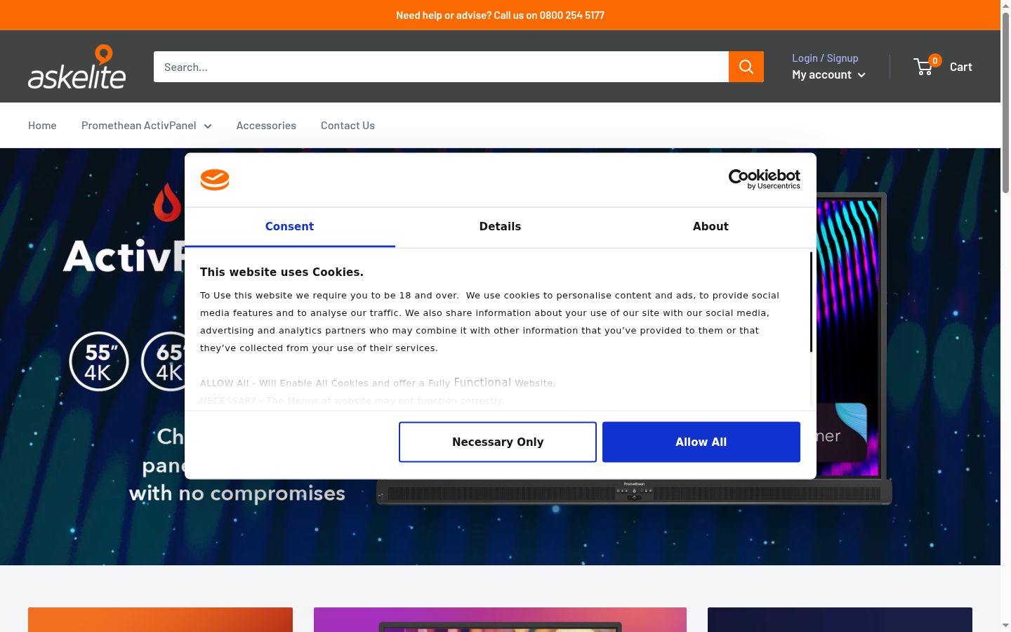 Screenshot του banner συγκατάθεσης που εμφανίστηκε πριν από οποιαδήποτε αλληλεπίδραση