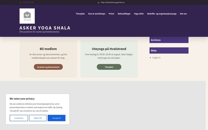 Screenshot of askeryogashala.no