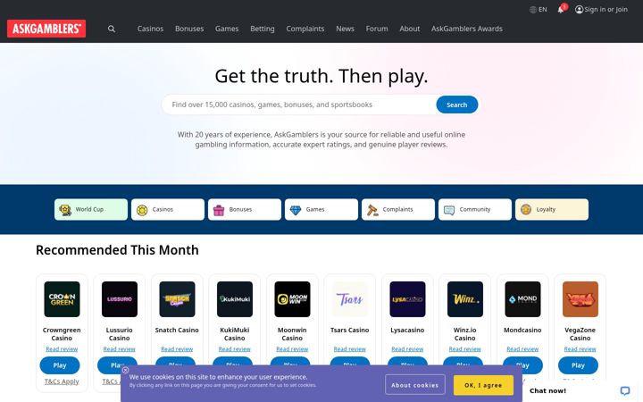 Snímek obrazovky askgamblers.com
