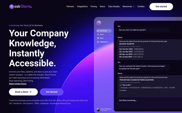 Screenshot of askgloria.ai