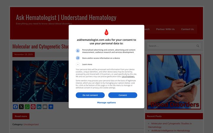 Screenshot of askhematologist.com