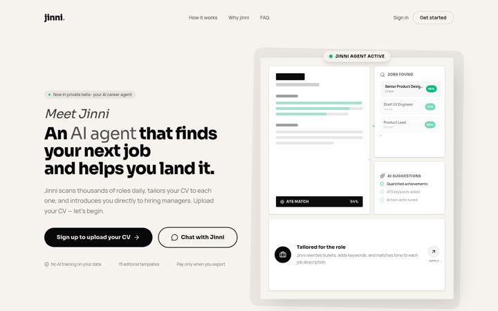 Screenshot of askjinni.ai
