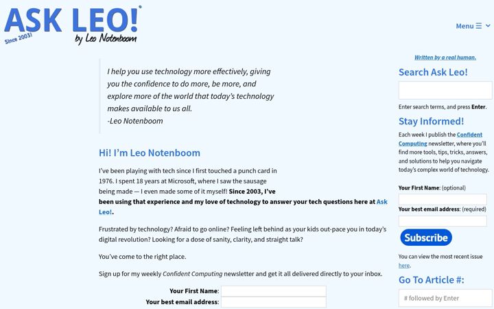 Screenshot of askleo.com