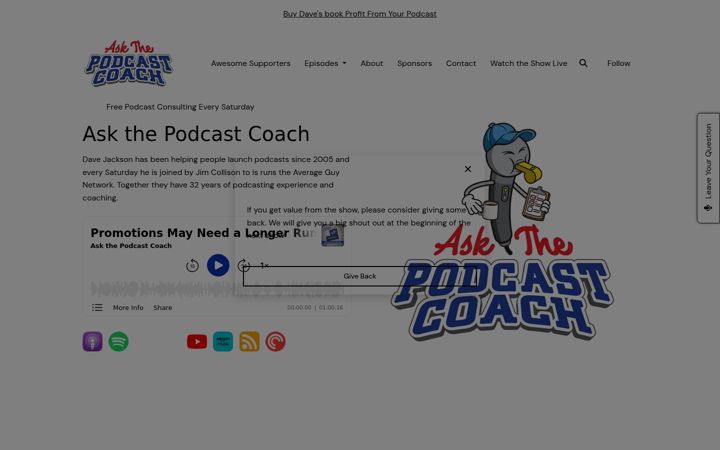 Screenshot of askthepodcastcoach.com