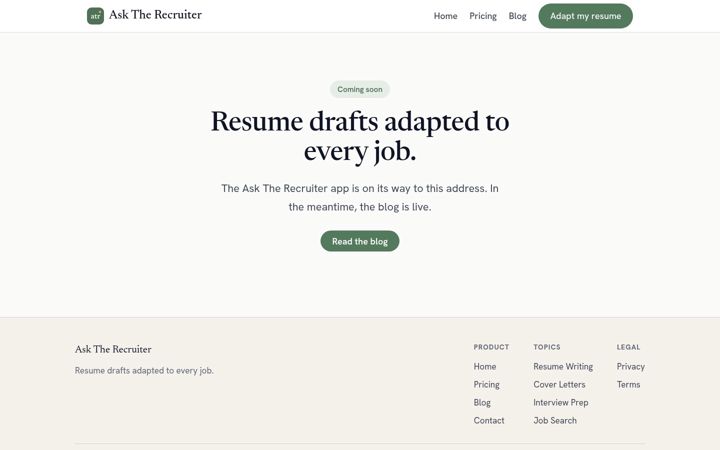 Screenshot of asktherecruiter.com