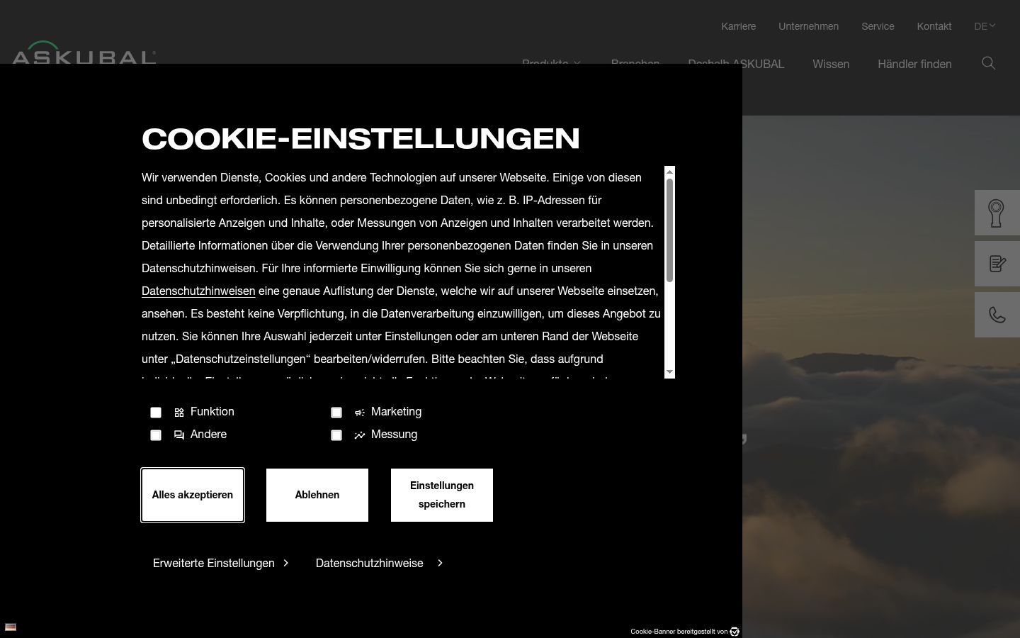 Screenshot del banner di consenso mostrato prima di qualsiasi interazione