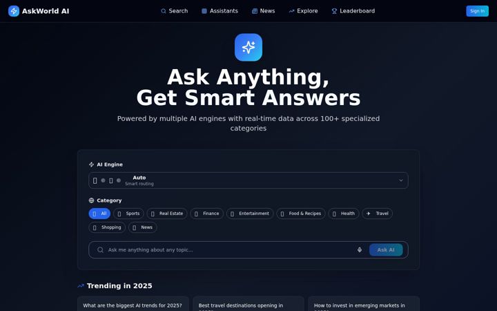 Screenshot of askworldai.com