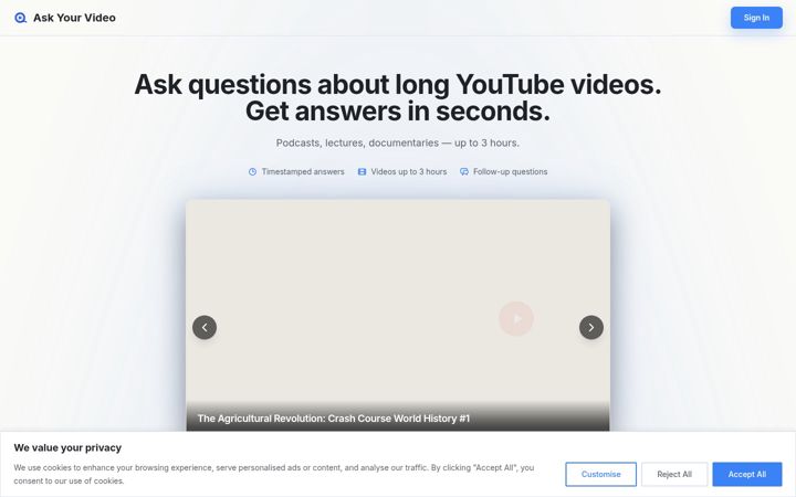 Screenshot of askyourvideo.io