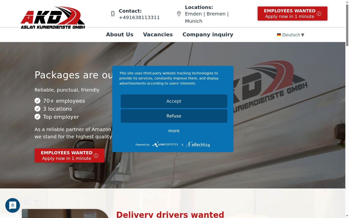 Screenshot of the consent banner shown before any interaction
