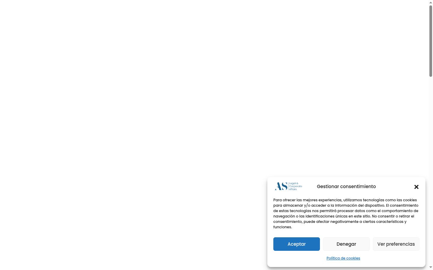 Captura de pantalla del banner de consentimiento mostrado antes de cualquier interacción