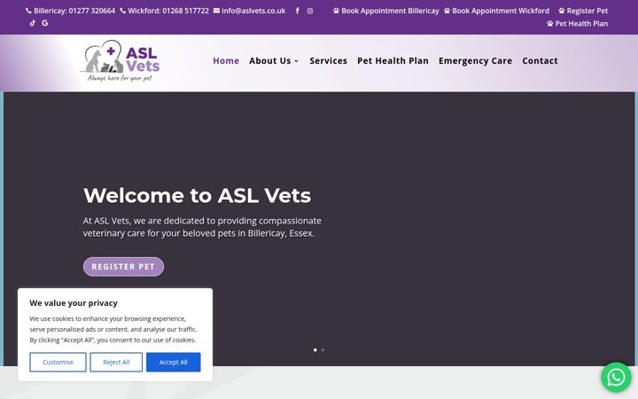 Screenshot of aslvets.co.uk