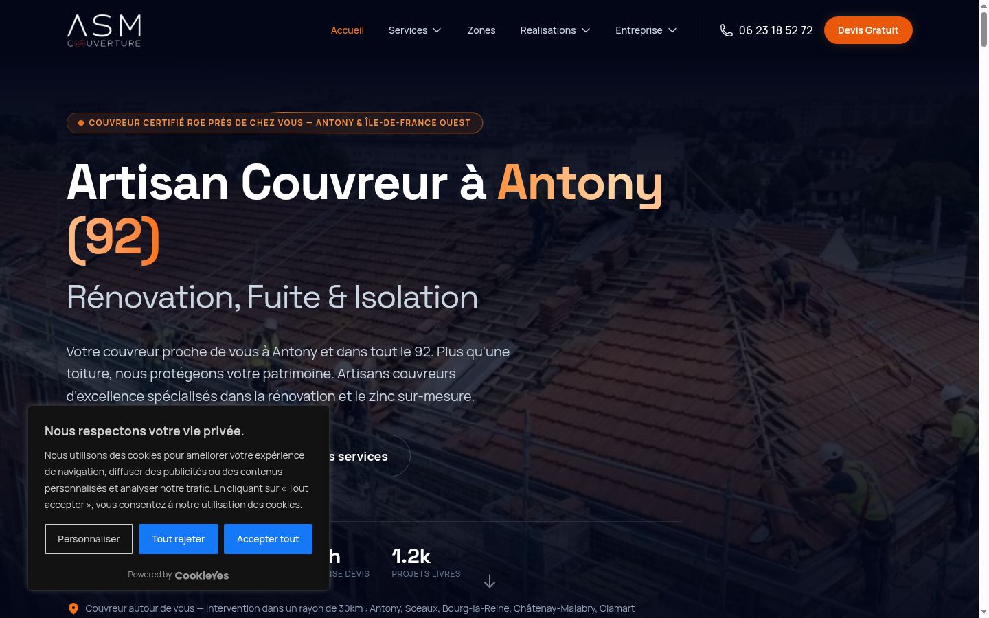 Capture d'écran de la bannière de consentement affichée avant toute interaction