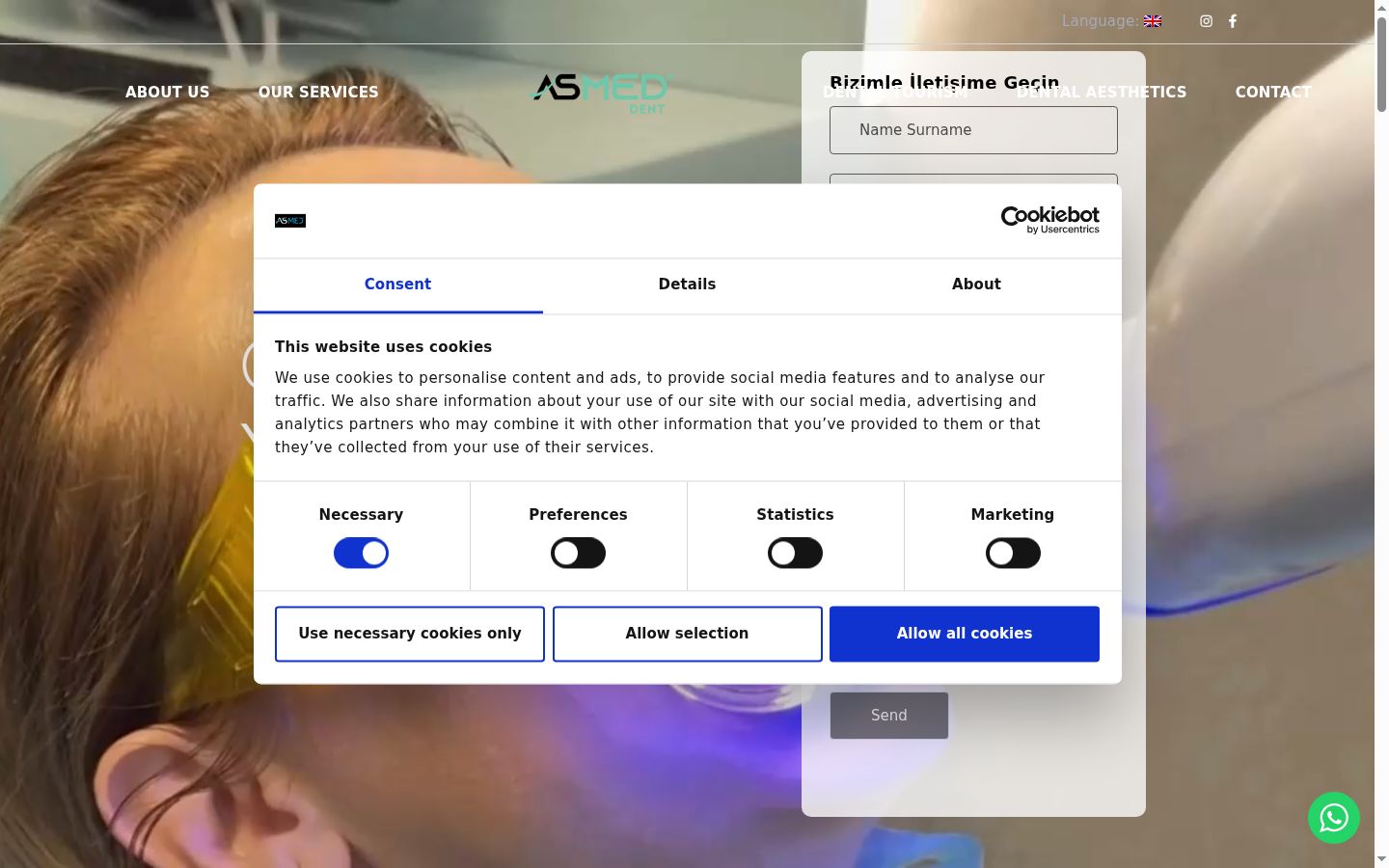 Screenshot del banner di consenso mostrato prima di qualsiasi interazione