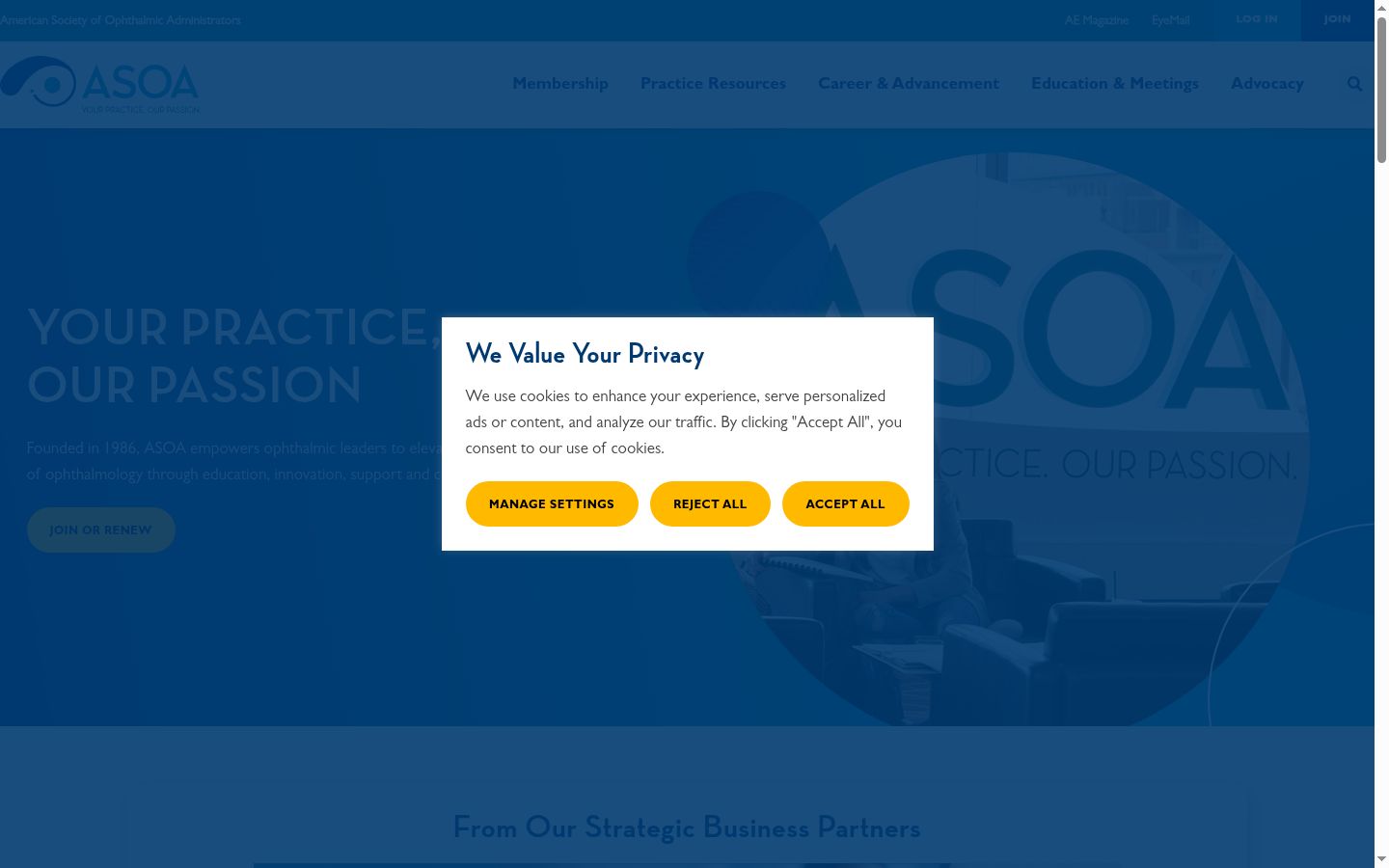 Screenshot of the consent banner shown before any interaction