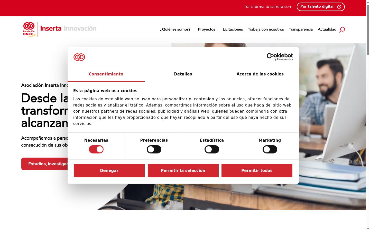 Screenshot del banner di consenso mostrato prima di qualsiasi interazione