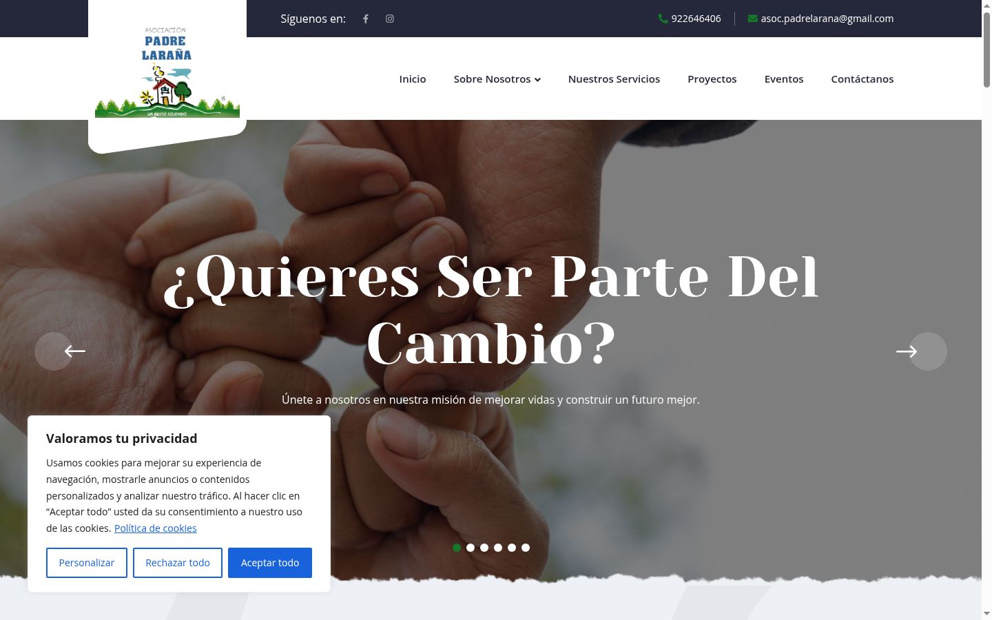 Captura de pantalla del banner de consentimiento mostrado antes de cualquier interacción