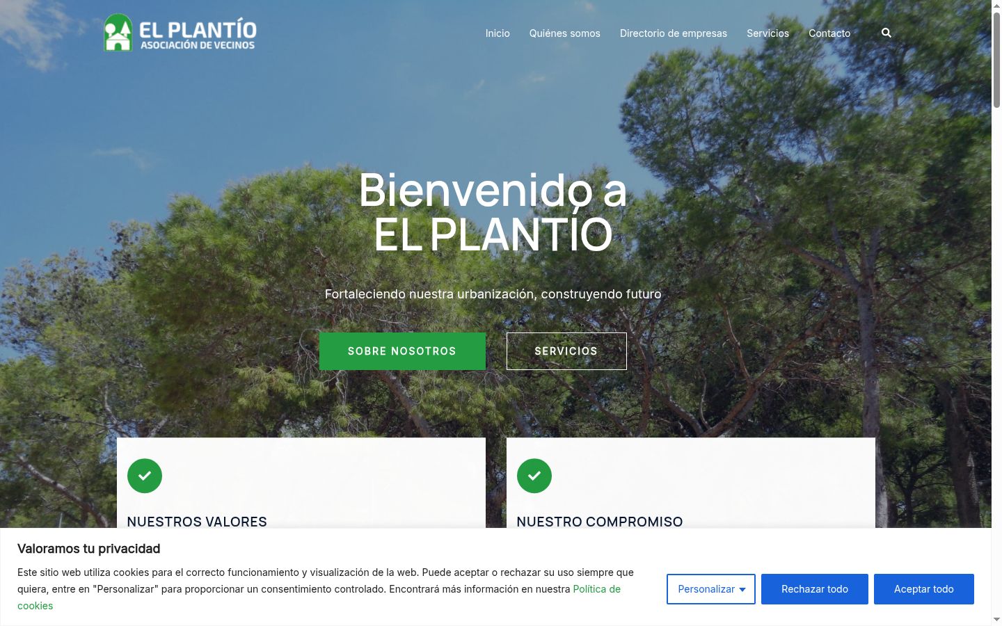 Captura de ecrã do banner de consentimento apresentado antes de qualquer interação