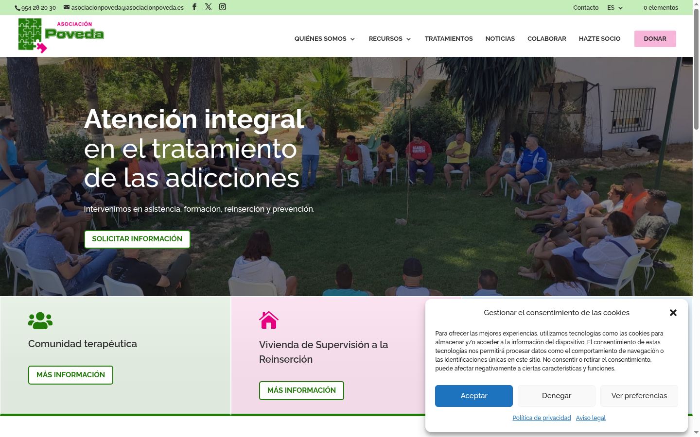 Captura de pantalla del banner de consentimiento mostrado antes de cualquier interacción