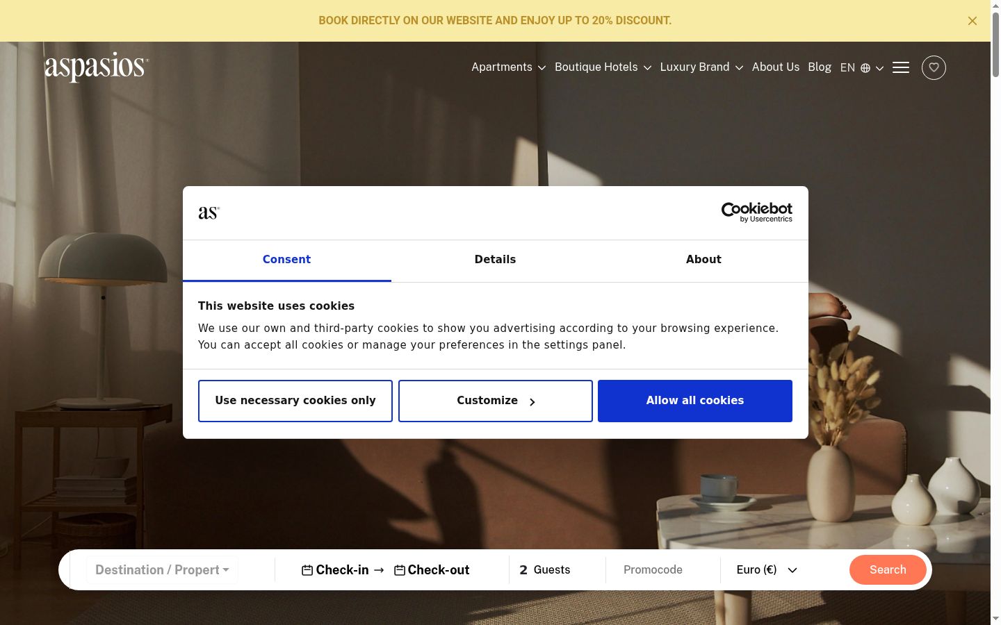 Screenshot of the consent banner shown before any interaction