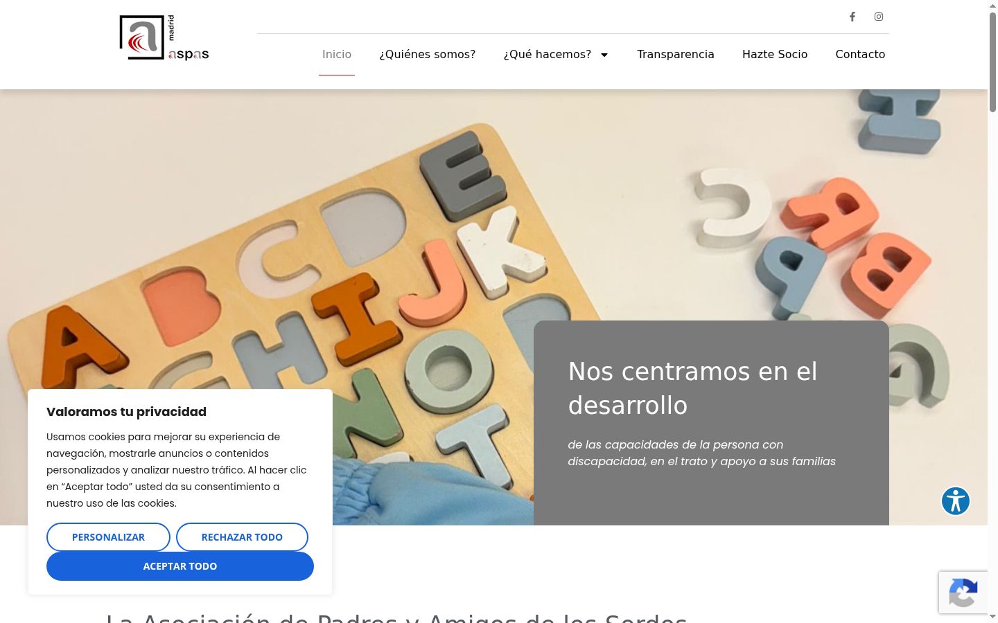 Captura de pantalla del banner de consentimiento mostrado antes de cualquier interacción