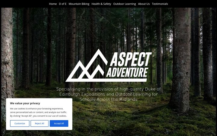 Skærmbillede af aspectadventure.co.uk