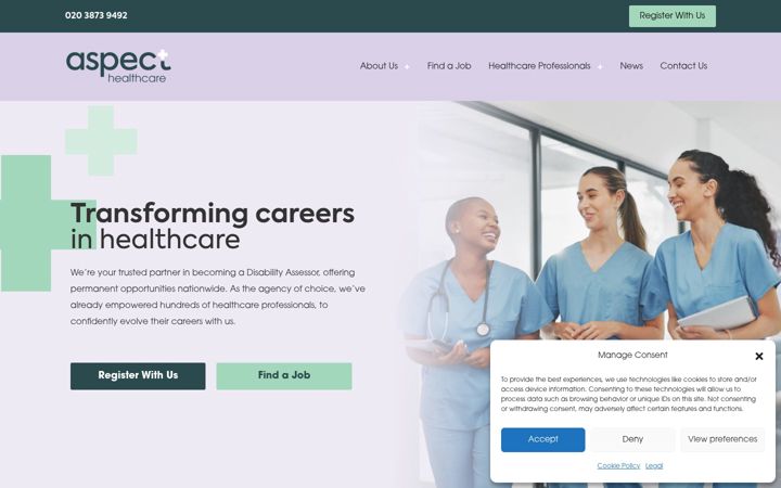 Skærmbillede af aspecthealthcare.co.uk
