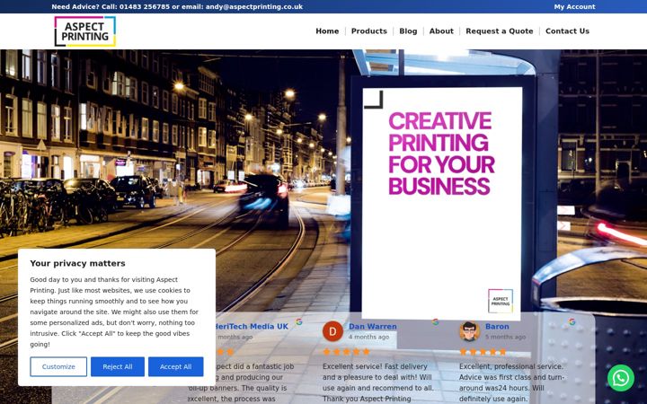 Captură de ecran a aspectprinting.co.uk