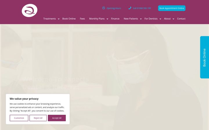 Screenshot of aspectsdental.com