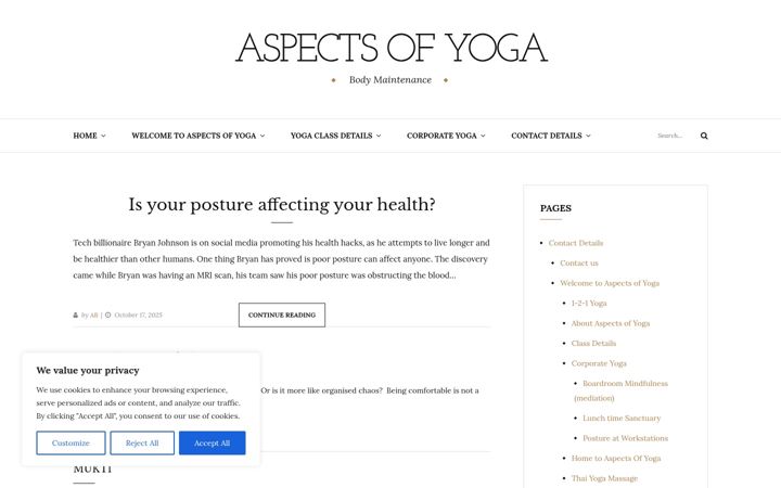 Screenshot van aspectsofyoga.co.uk