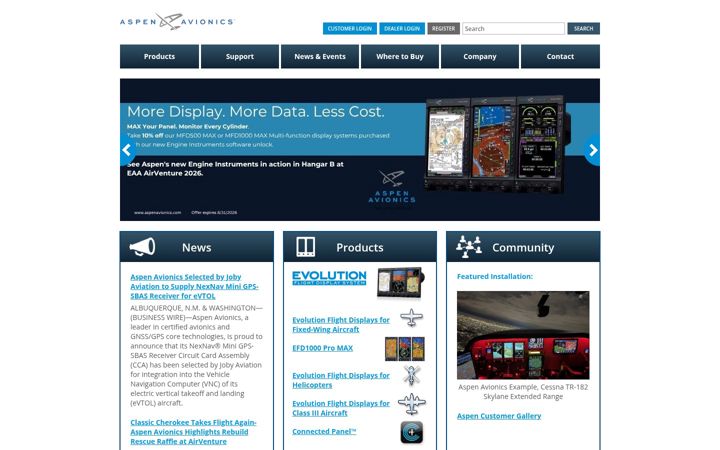 Screenshot of aspenavionics.com