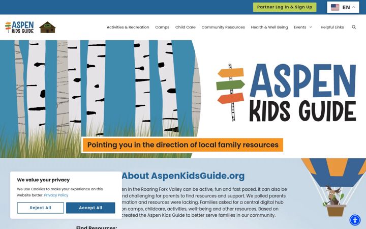 Captura de pantalla de aspenkidsguide.org