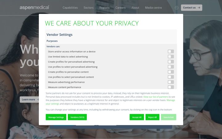Kuvakaappaus sivustosta aspenmedical.com